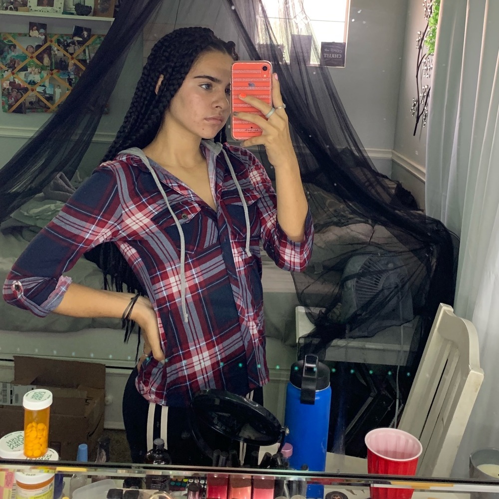 Red white and blue flannel hoodie